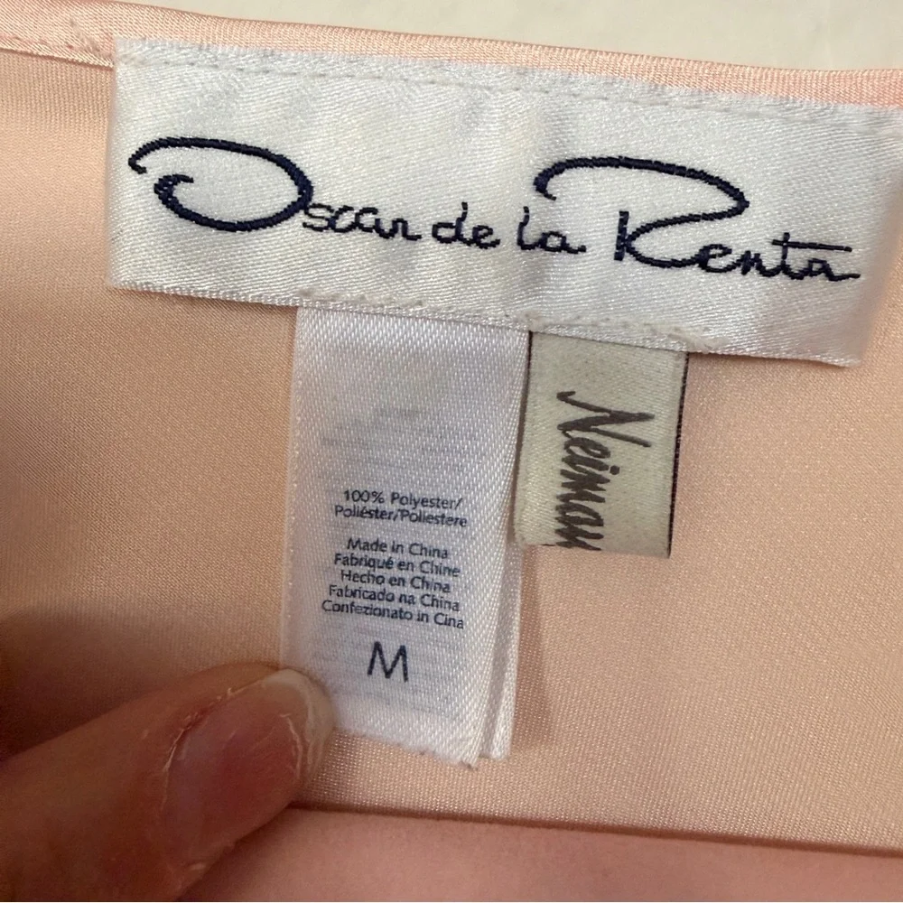 Oscar de la Renta Blush Satin Lace Cami‎ Top M Silky Coquette Lingerie Style